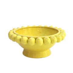 Italian Yellow Ceramic Vase with Yellow Lemon Fruit Motifs
