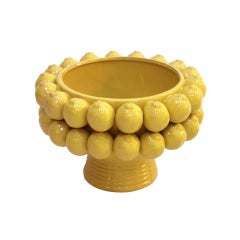 Italian Yellow Ceramic Vase with Yellow Lemon Fruit Motifs