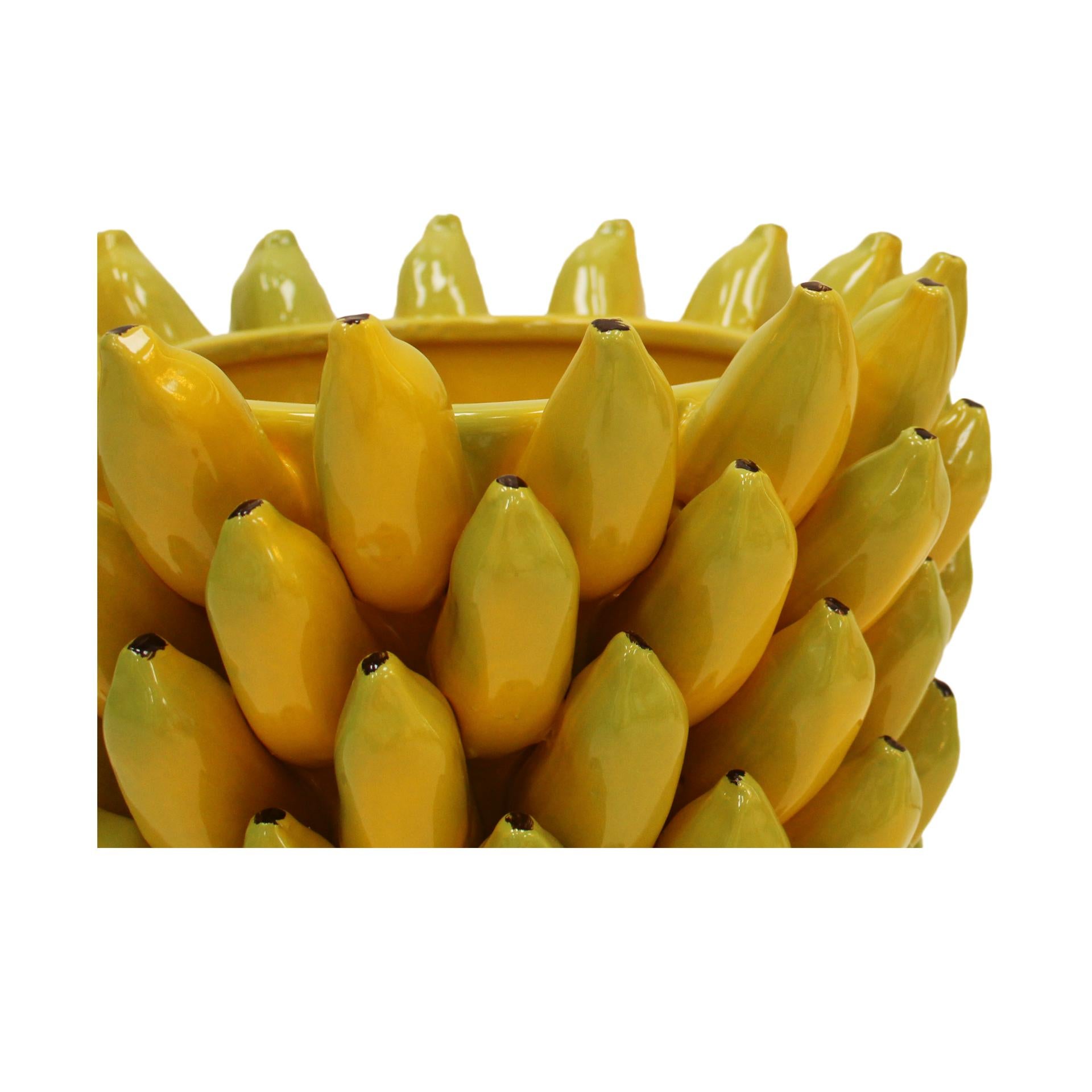 Vase italien en céramique jaune avec motifs de fruits de banane Bon état - En vente à Madrid, ES