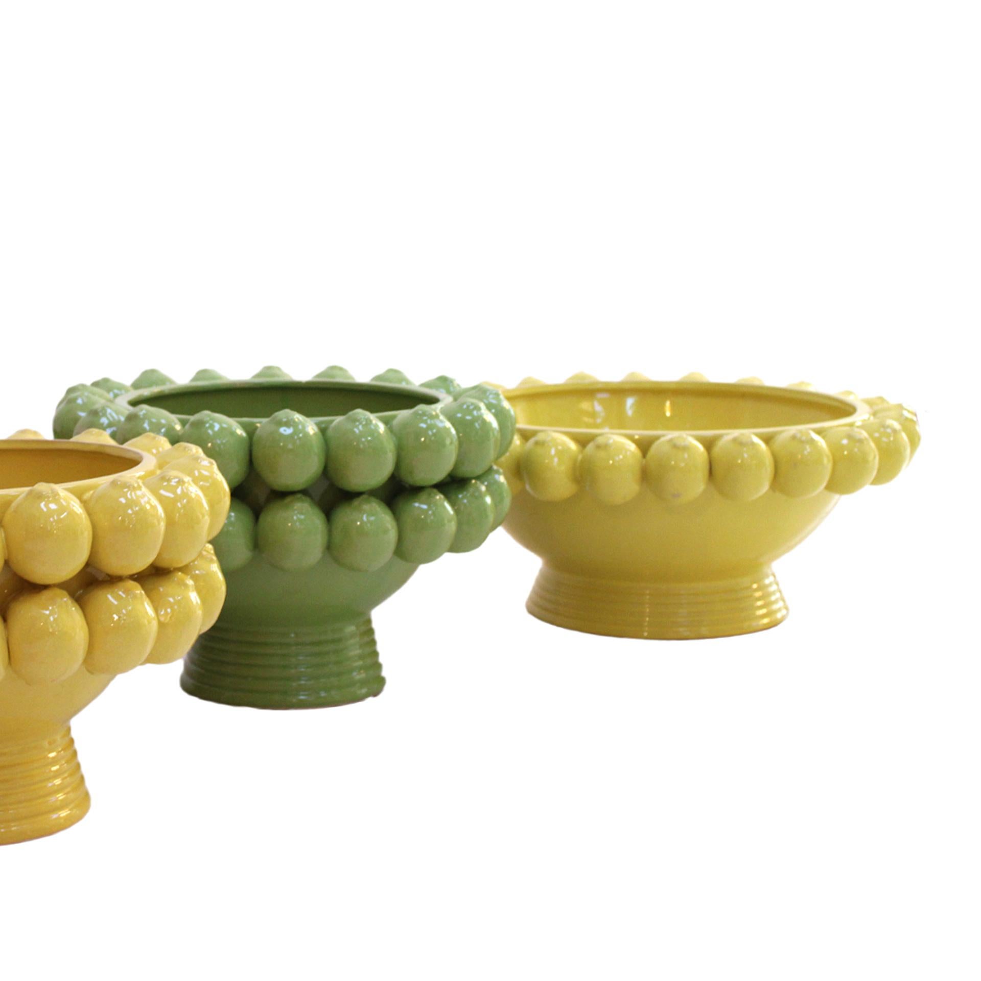 Italian Yellow Ceramic Vase with Yellow Lemon Fruit Motifs For Sale 1