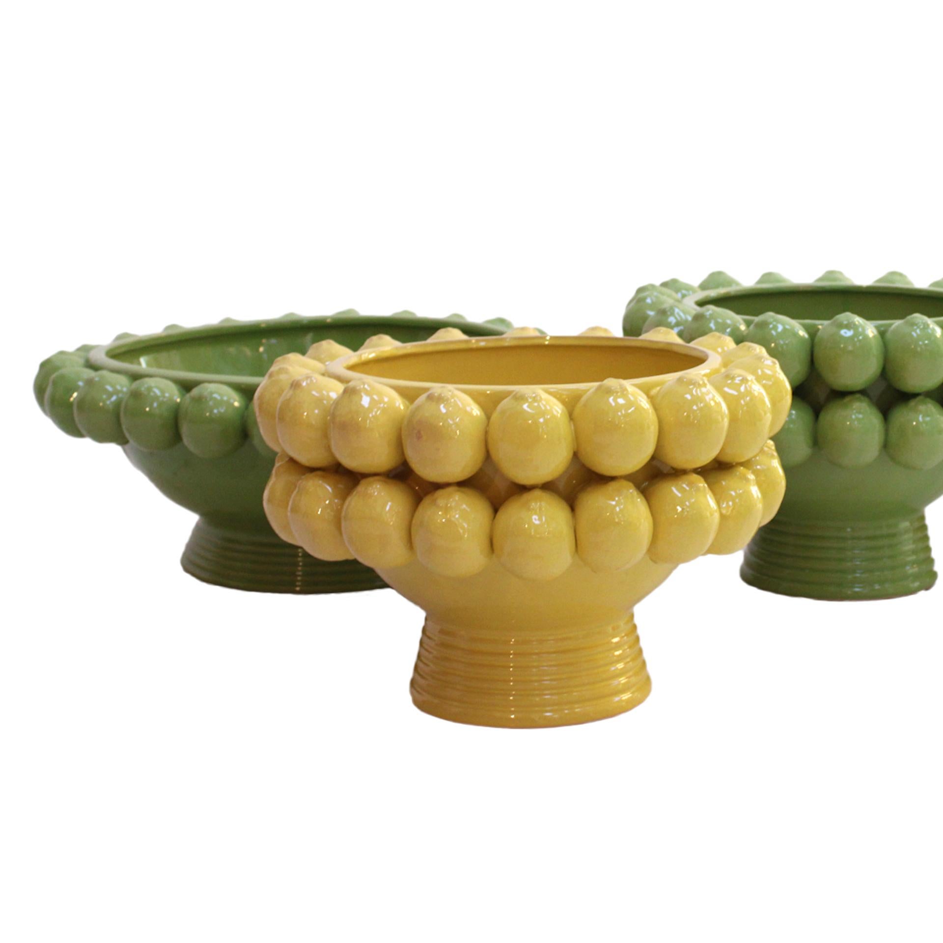 Italian Yellow Ceramic Vase with Yellow Lemon Fruit Motifs For Sale 1