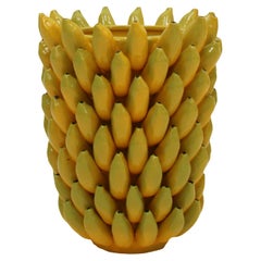 Italian Yellow Ceramic Vase with Fruit Motifs
