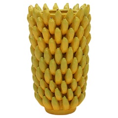 Italian Yellow Ceramic Vase with Fruit Motifs
