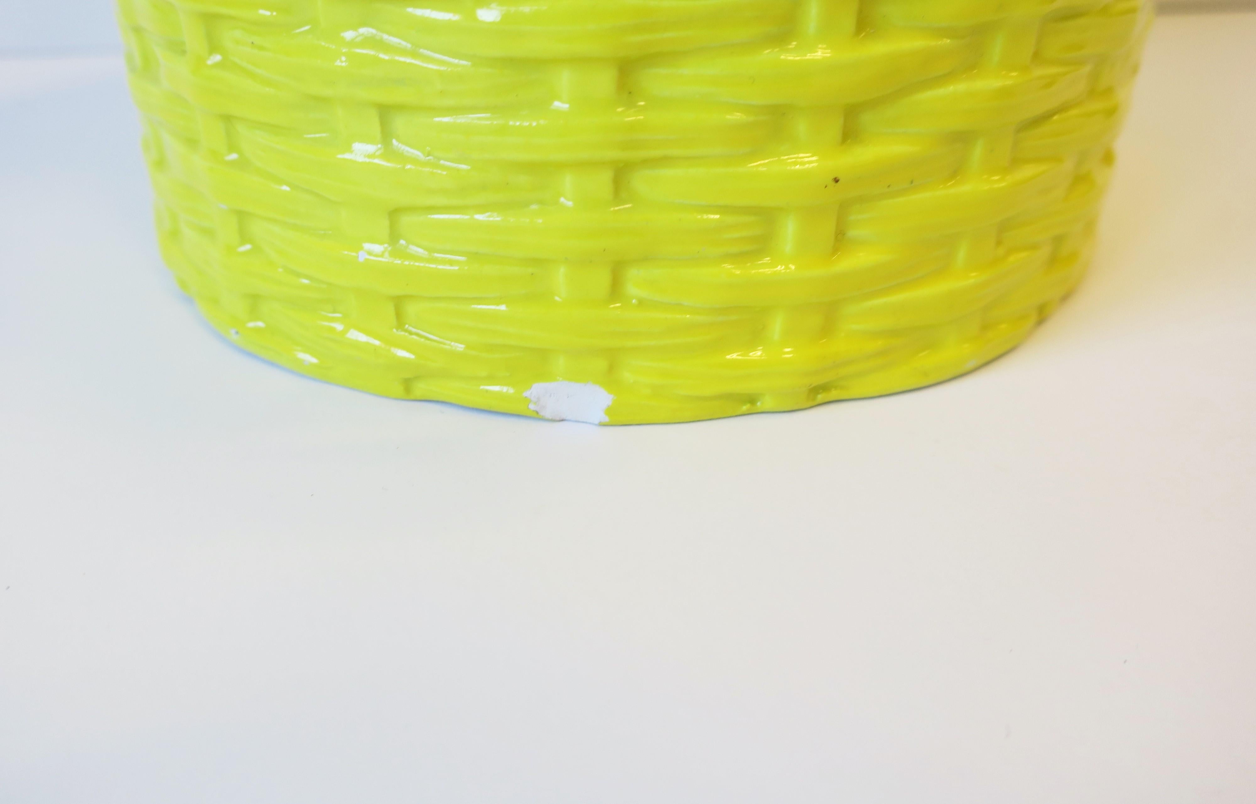 Italian Yellow Ceramic Wicker Ice Bucket or Cachepot w/Scalloped Edge, 1960s 3
