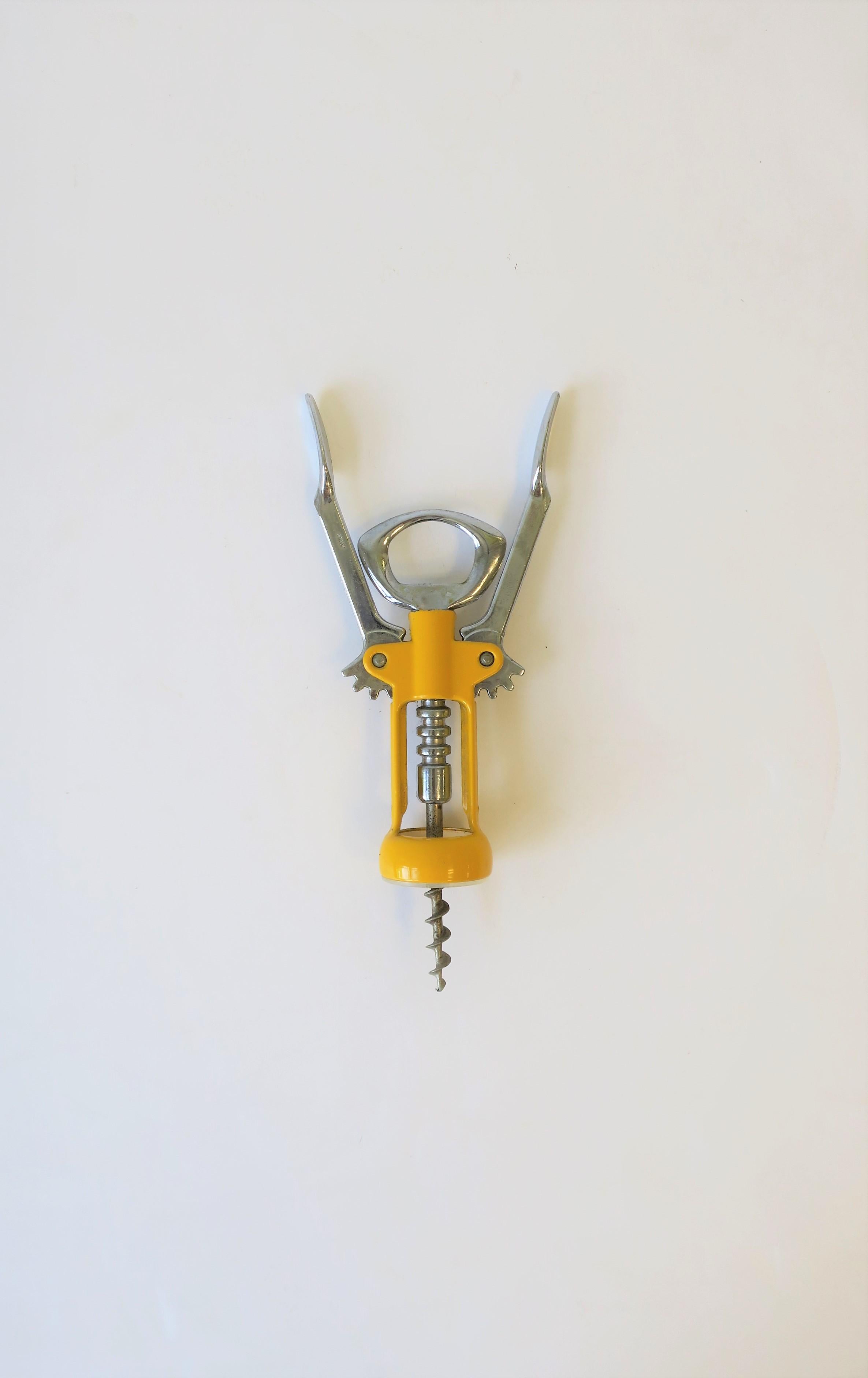 Italian Yellow Enamel Corkscrew Wine Bottle Opener In Good Condition In New York, NY