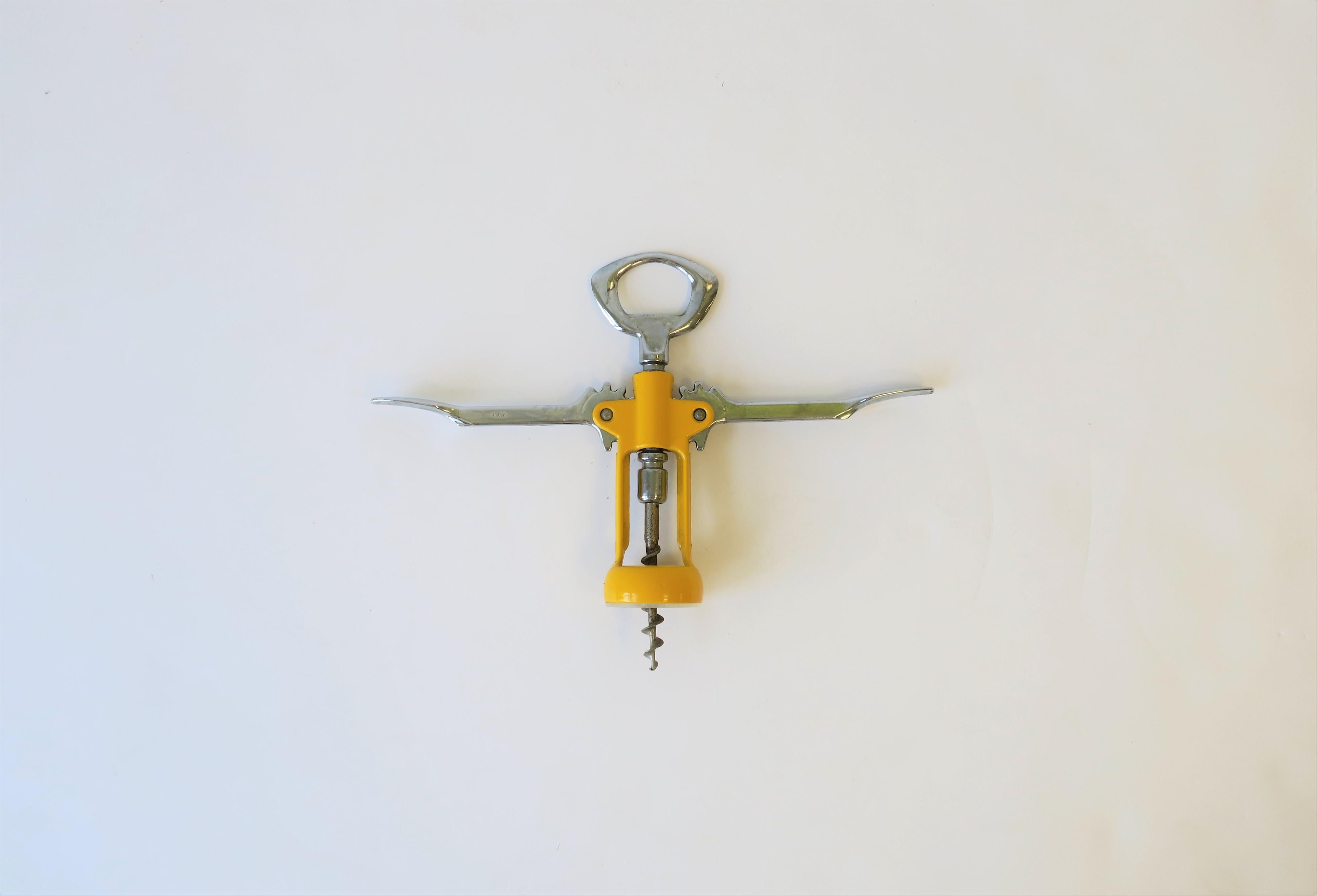 20th Century Italian Yellow Enamel Corkscrew Wine Bottle Opener