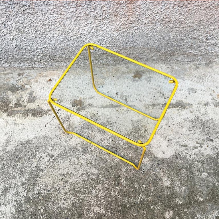 Italian Yellow Enameled Metal and Glass Coffee Tables, 1970s For Sale