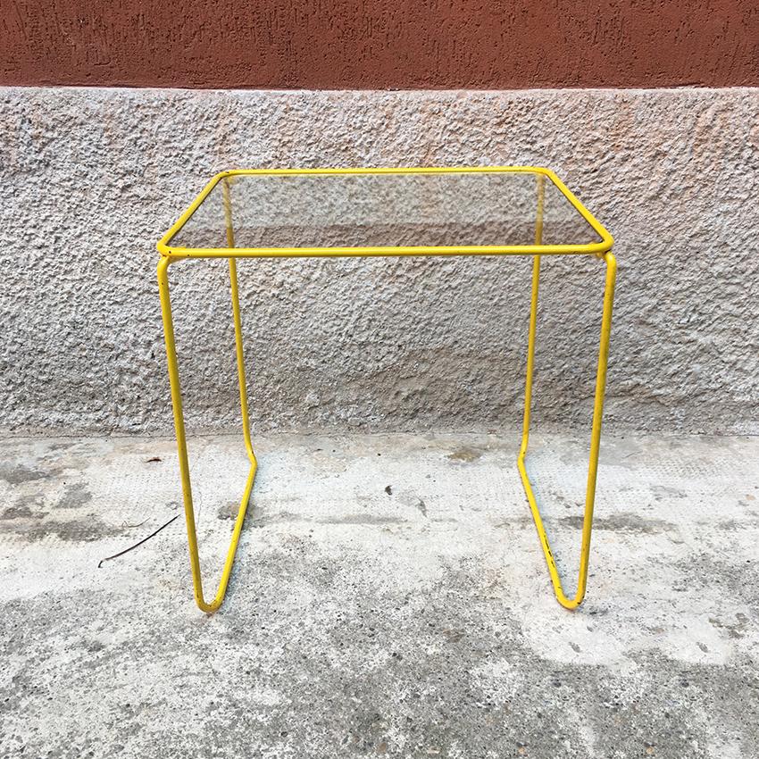 Italian Yellow Enameled Metal and Glass Coffee Tables, 1970s 3