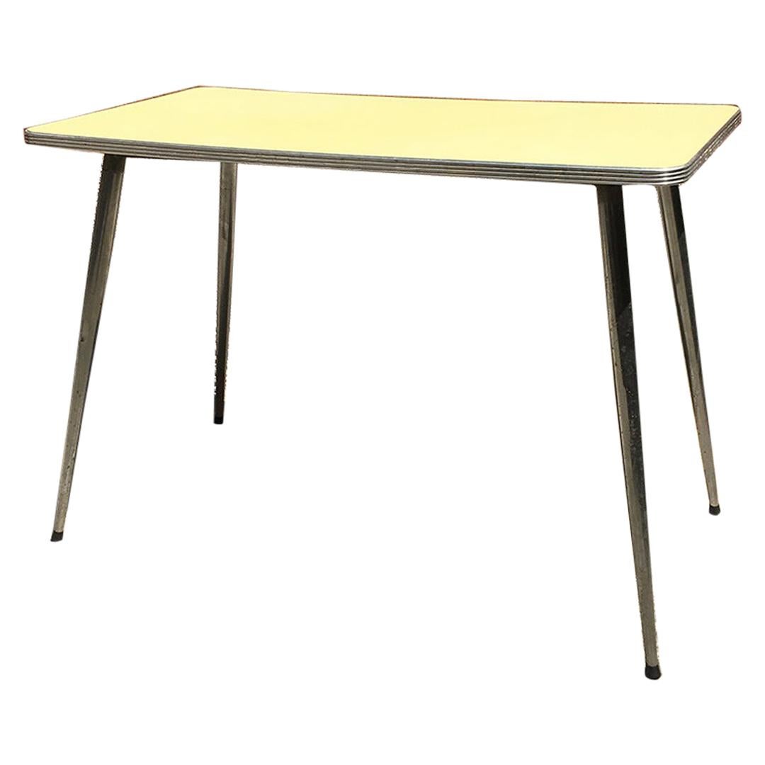 Italian yellow laminate and chromed steel kitchen table, 1960s