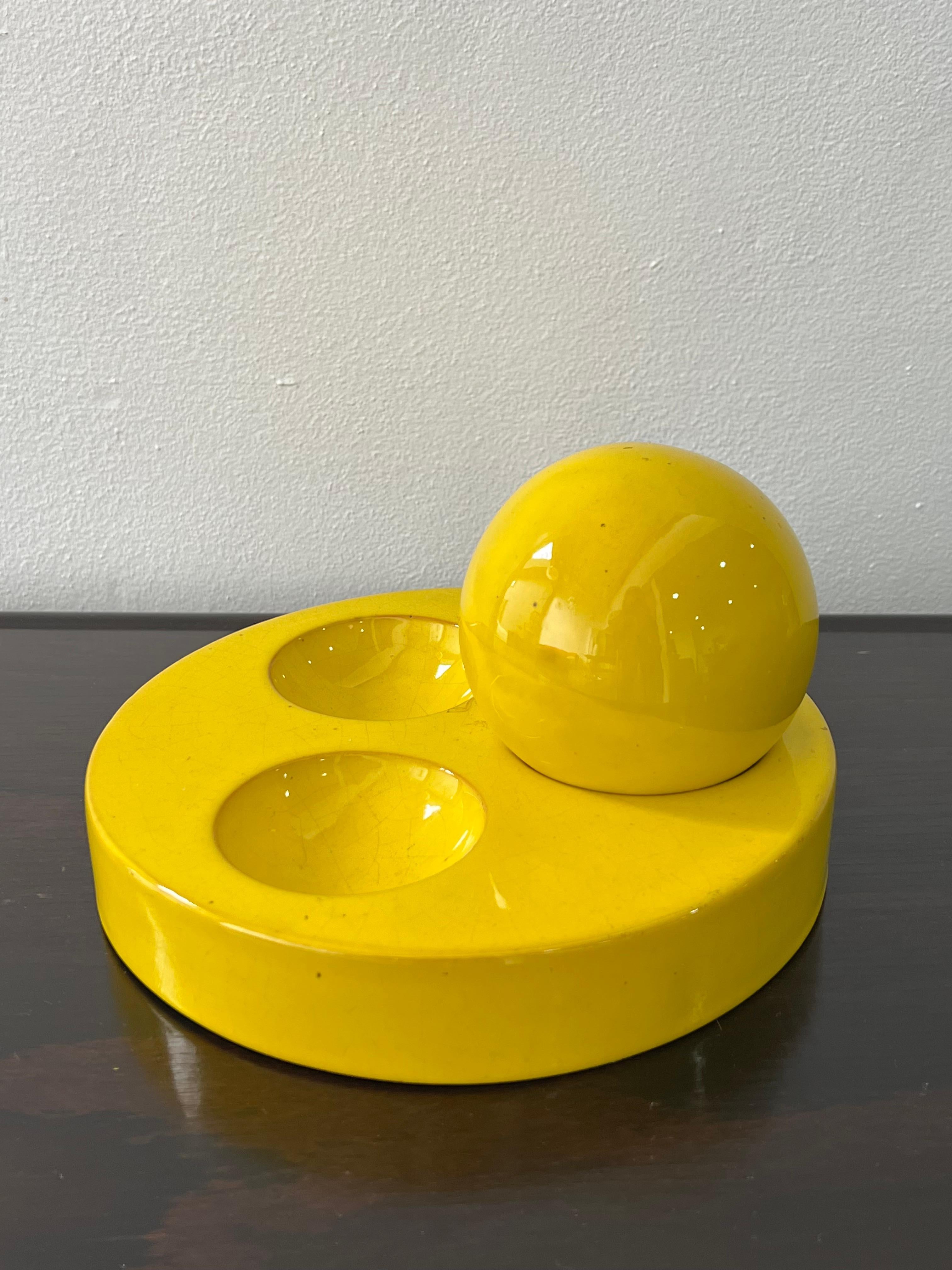 Stunning Decorative Ceramic signed LA Sfera, very bright yellow glaze ceramic perfect as in interesting sculptural object to have on the sideboard or a table.