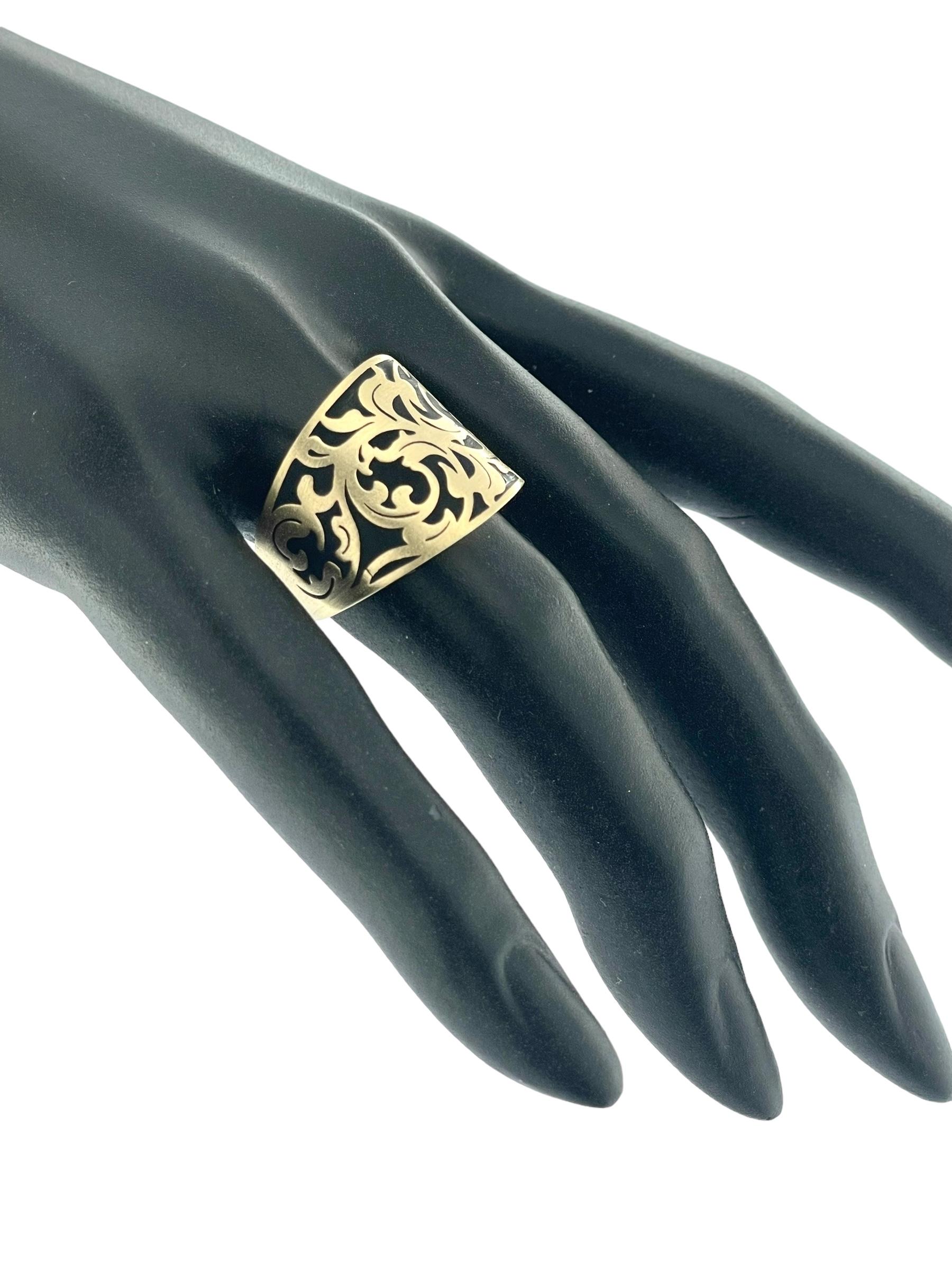 Modern Italian Yellow Gold Band Ring with Black Enamel For Sale