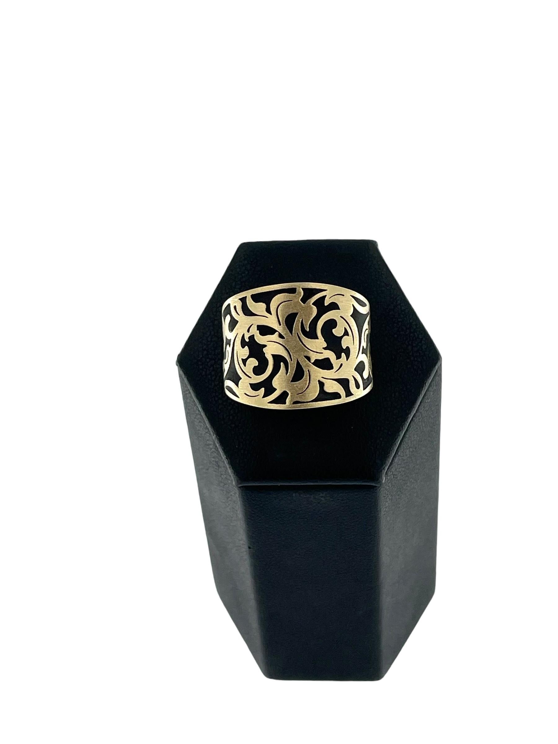 Italian Yellow Gold Band Ring with Black Enamel In Good Condition For Sale In Esch sur Alzette, Esch-sur-Alzette