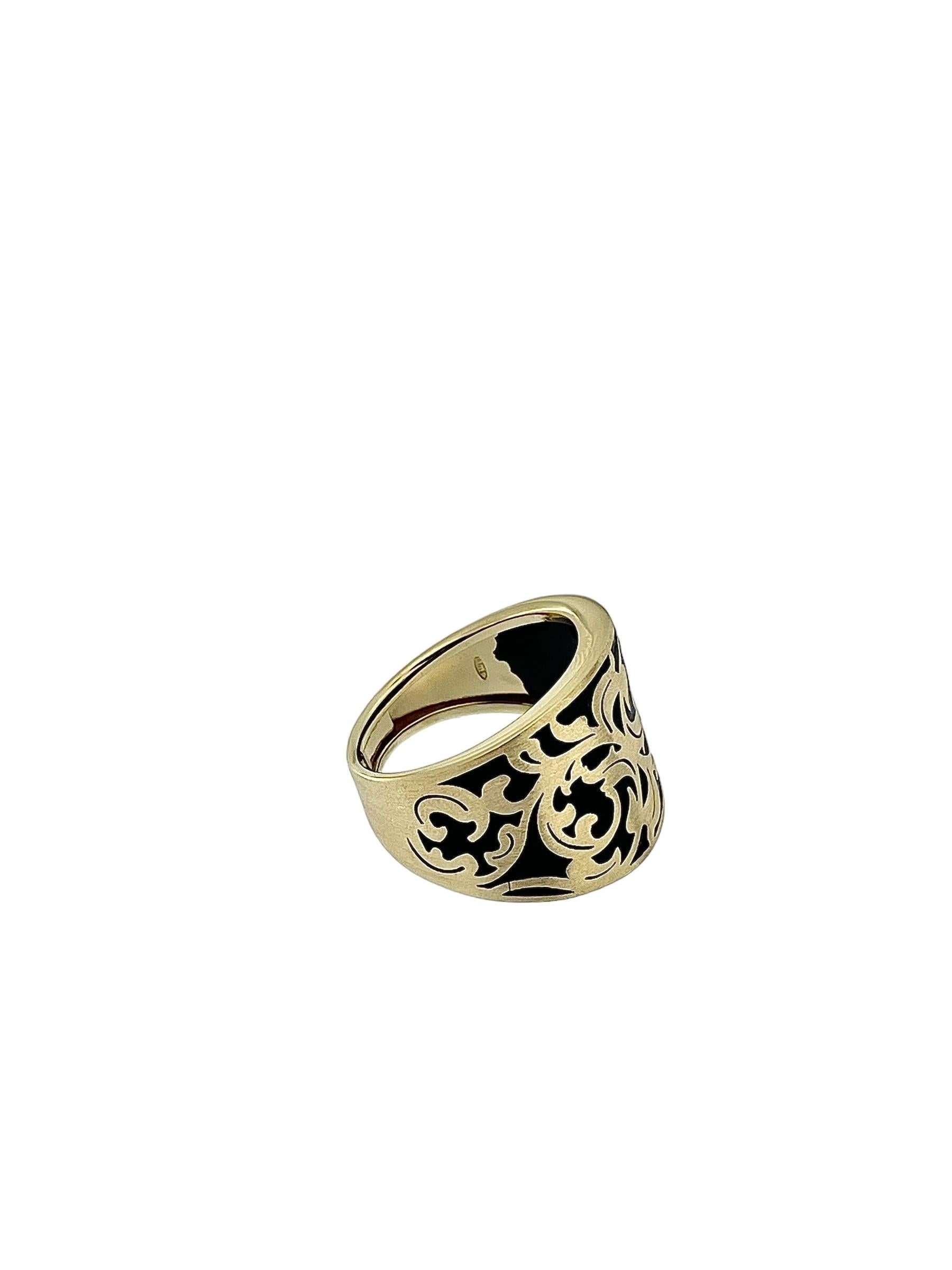 Italian Yellow Gold Band Ring with Black Enamel For Sale 1