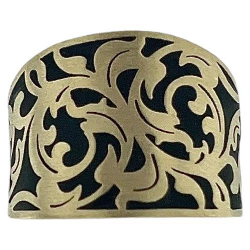 Italian Yellow Gold Band Ring with Black Enamel