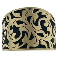 Italian Yellow Gold Band Ring with Black Enamel