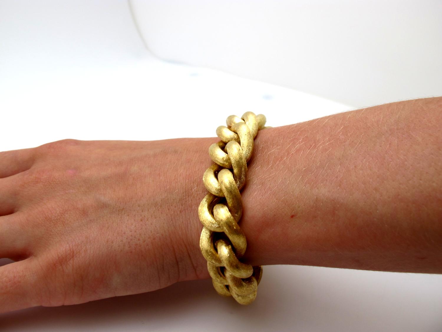 Artisan Italian Yellow Gold Brushed Finish Link Bracelet, 55 Grams