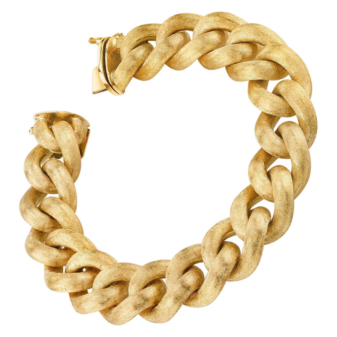 Italian Yellow Gold Brushed Finish Link Bracelet, 55 Grams