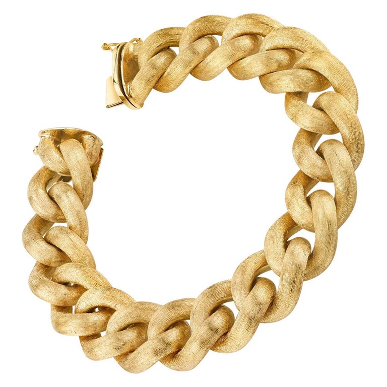 Italian Yellow Gold Brushed Finish Link Bracelet, 55 Grams at 1stDibs |  brushed finish jewelry, 55 grams of gold price, 55 jewelry