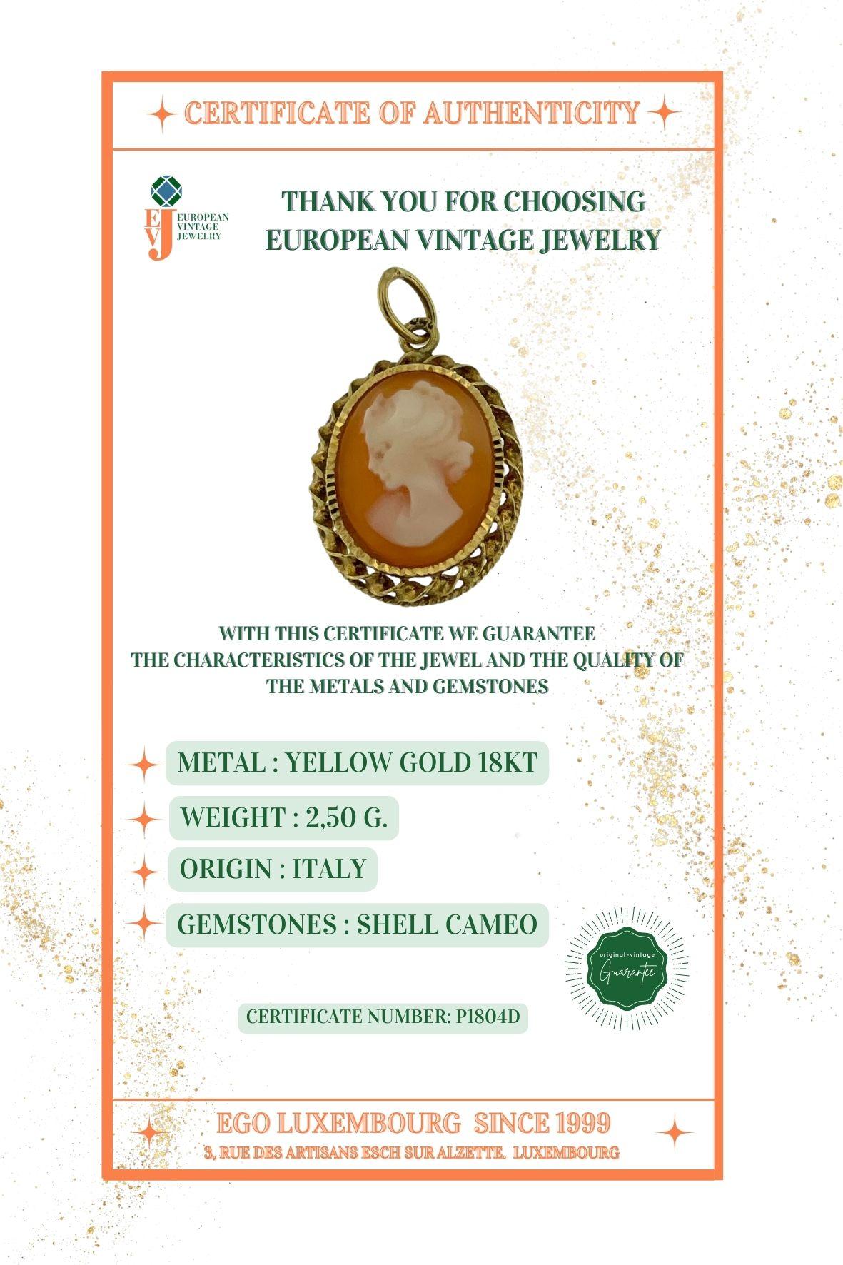 Italian Yellow Gold Cameo Pendant For Sale 2