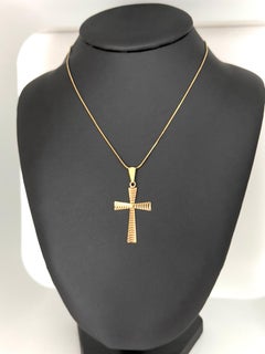 Italian Yellow Gold Cross with Geometrical Design