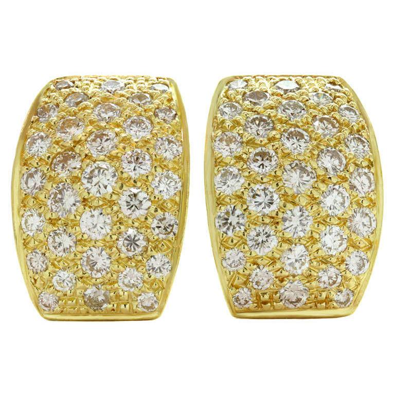 Italian Yellow Gold Diamond Earrings