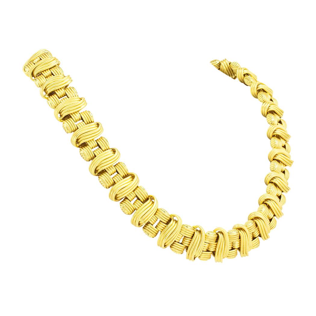 Contemporain Collier à maillons en or jaune italien avec diamants en vente