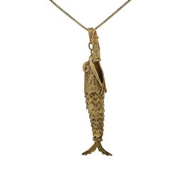 Italian Yellow Gold Fish Hidden Compartment Pendant
