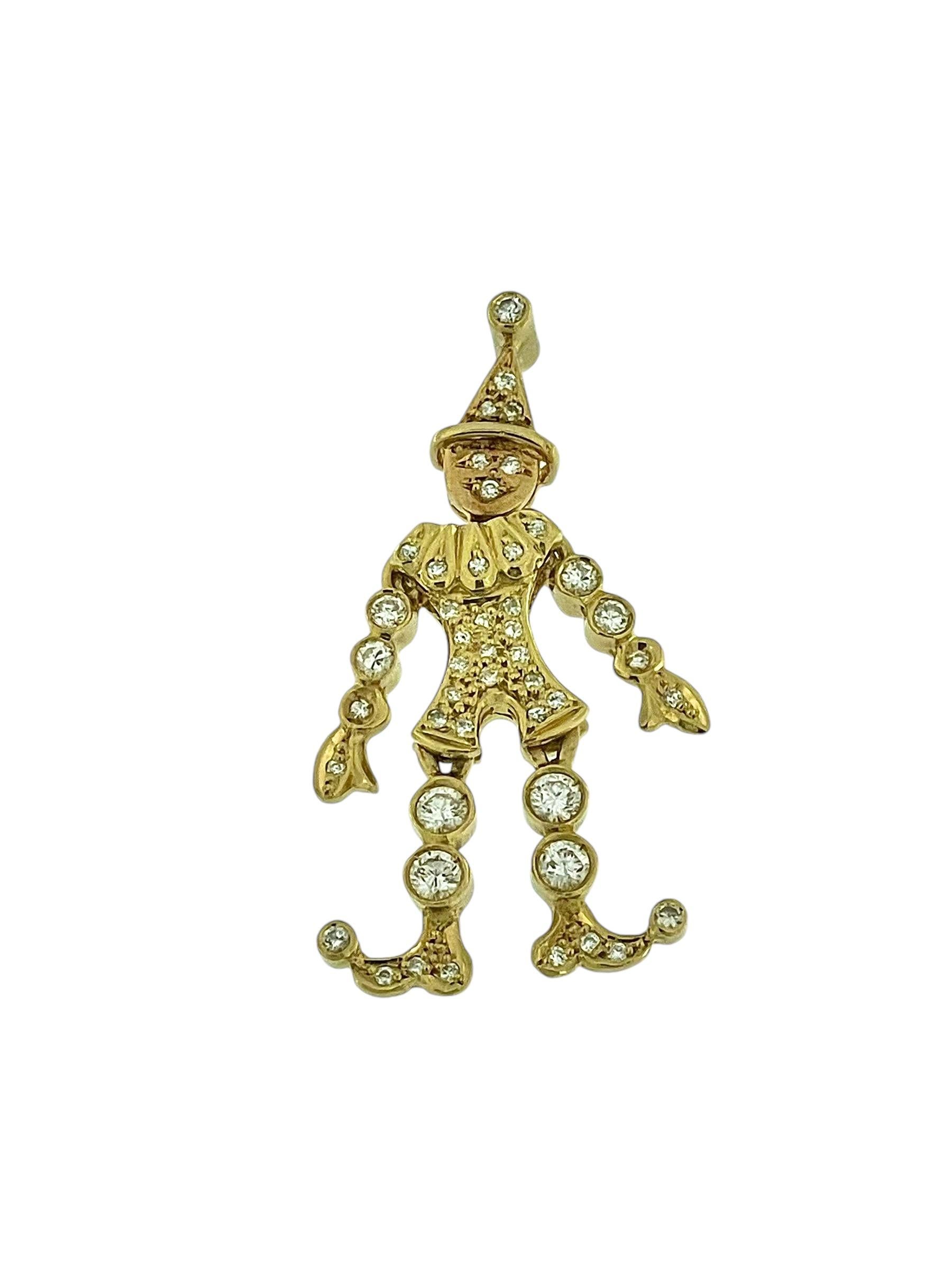 Artisan Italian Yellow Gold Harlequin Flexible Pendant with Diamonds For Sale