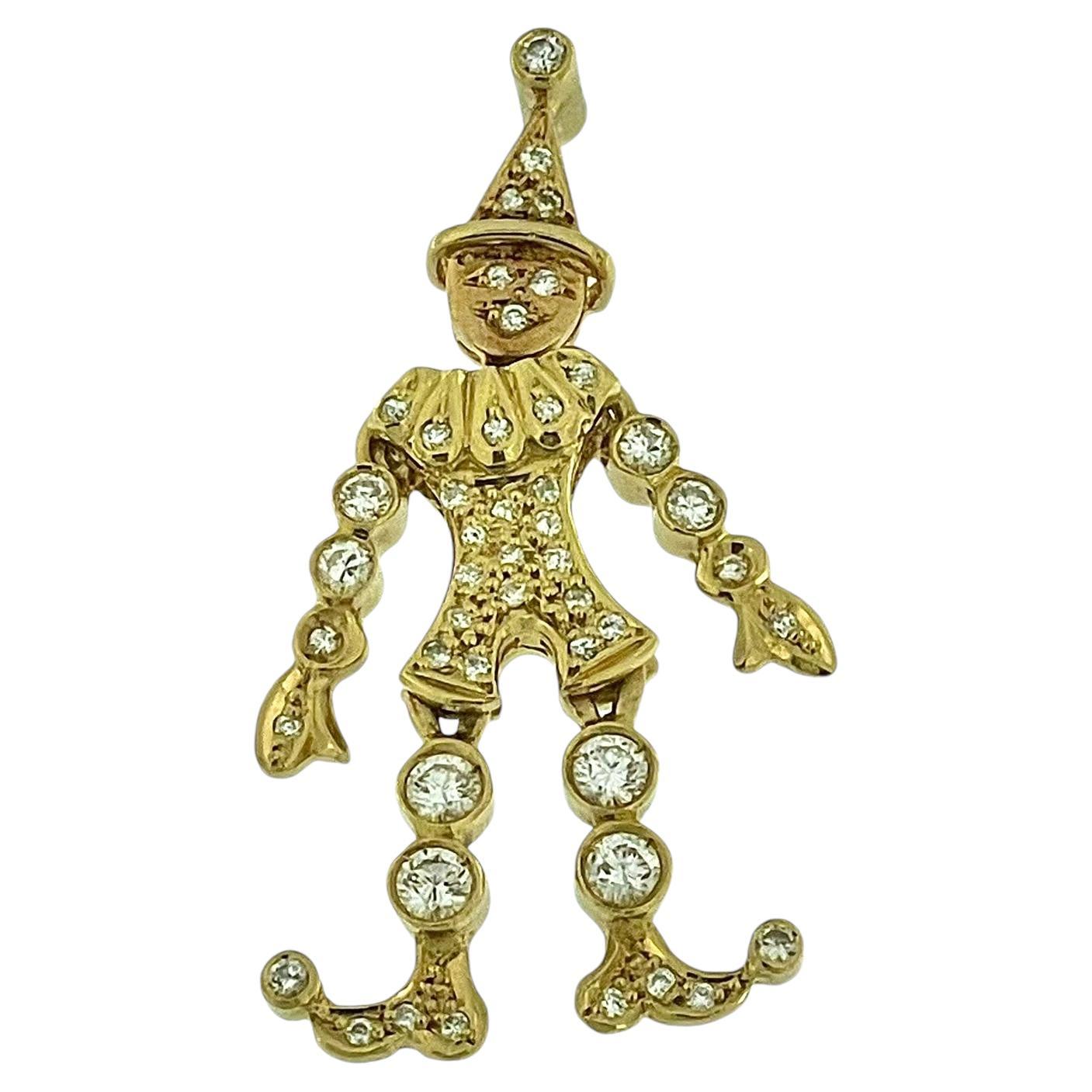 Italian Yellow Gold Harlequin Flexible Pendant with Diamonds For Sale