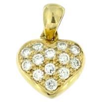 Pendentif italien en or jaune en forme de cœur avec diamants