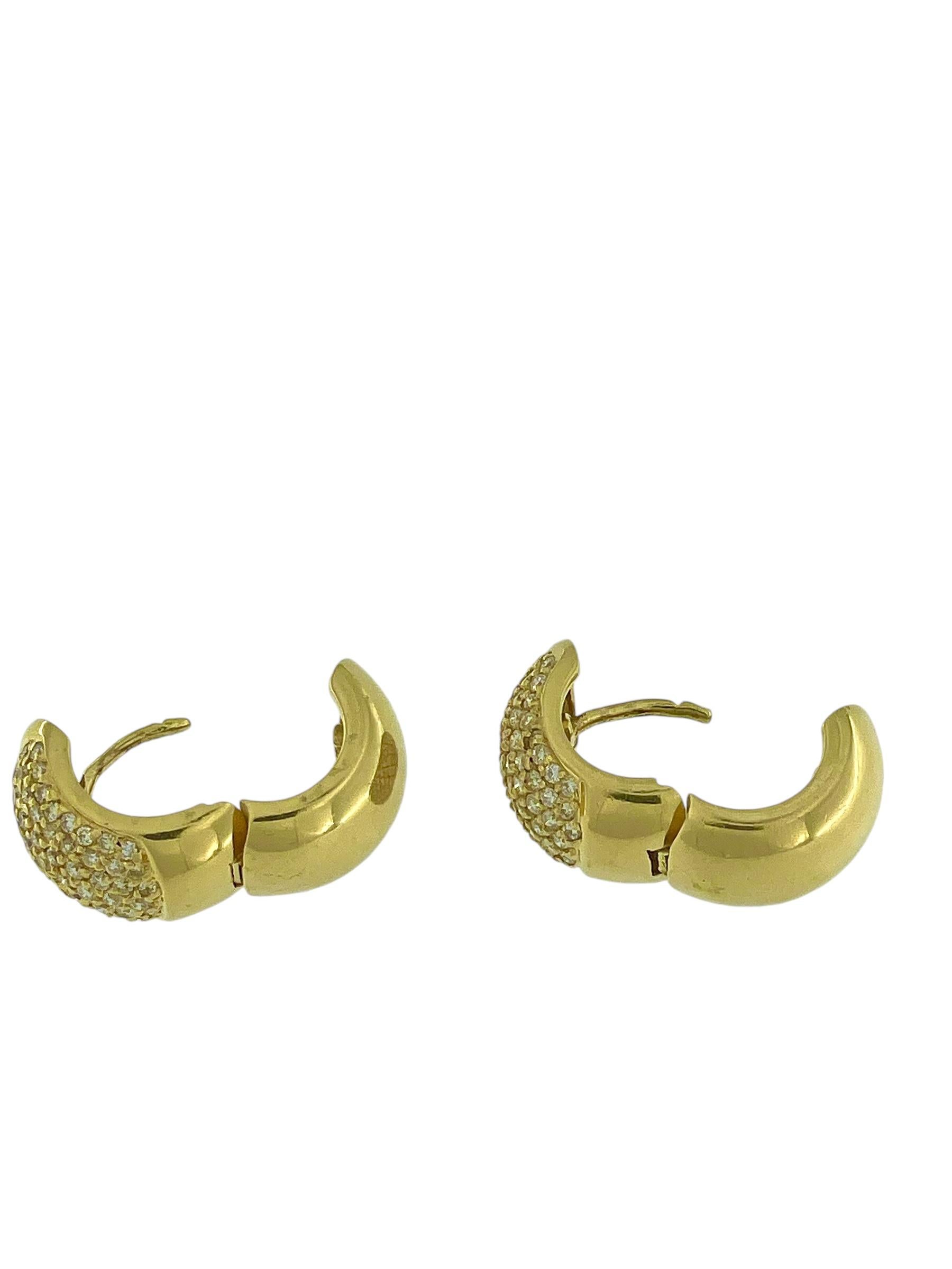 Taille brillant Créoles italiennes en or jaune avec diamants en vente