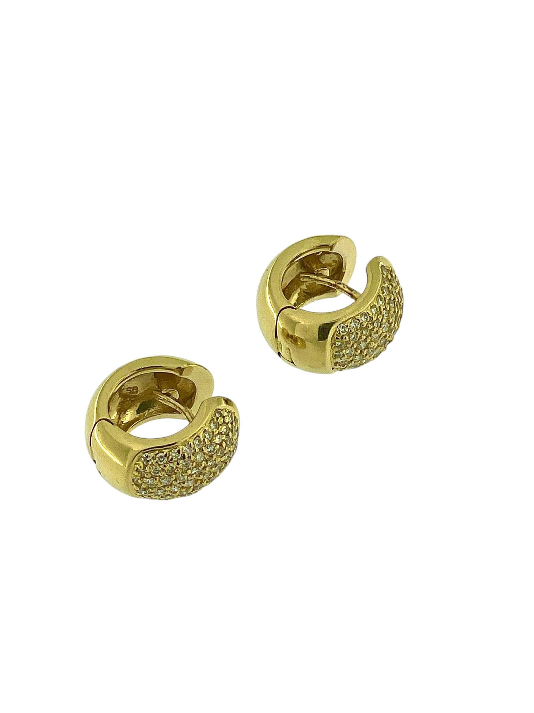 Créoles italiennes en or jaune avec diamants en vente 1