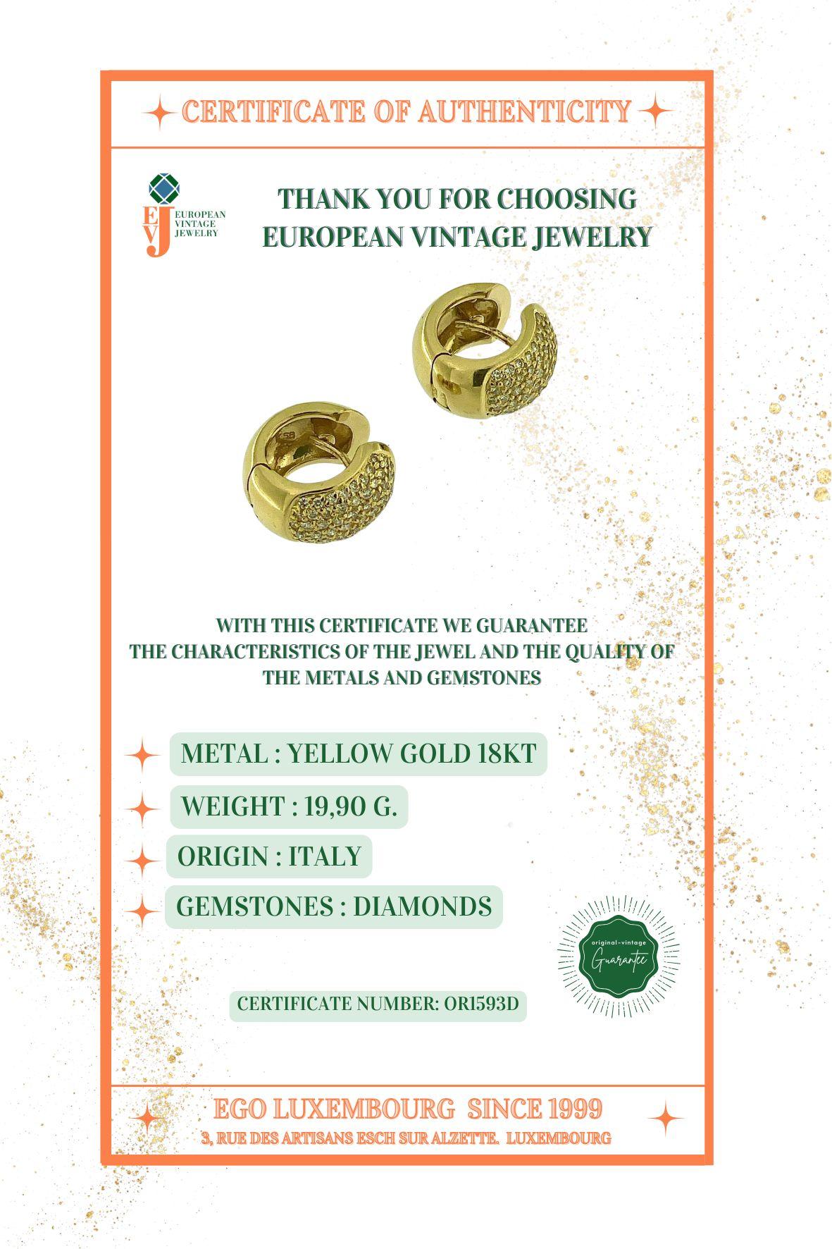 Créoles italiennes en or jaune avec diamants en vente 3