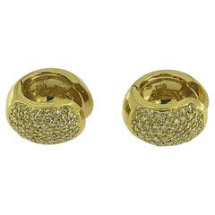 Italian Yellow Gold Hoop Earrings with Diamonds