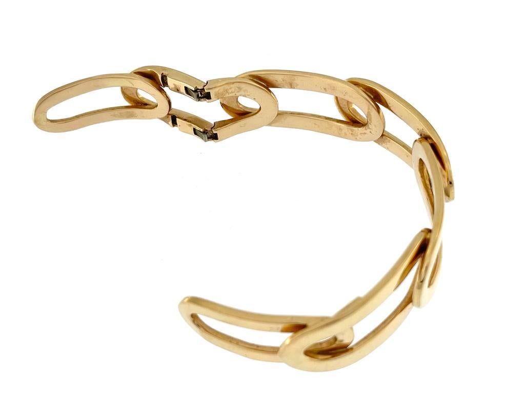 Women's or Men's Italian Yellow Gold Link Cuff Bracelet signed by New Ander For Sale