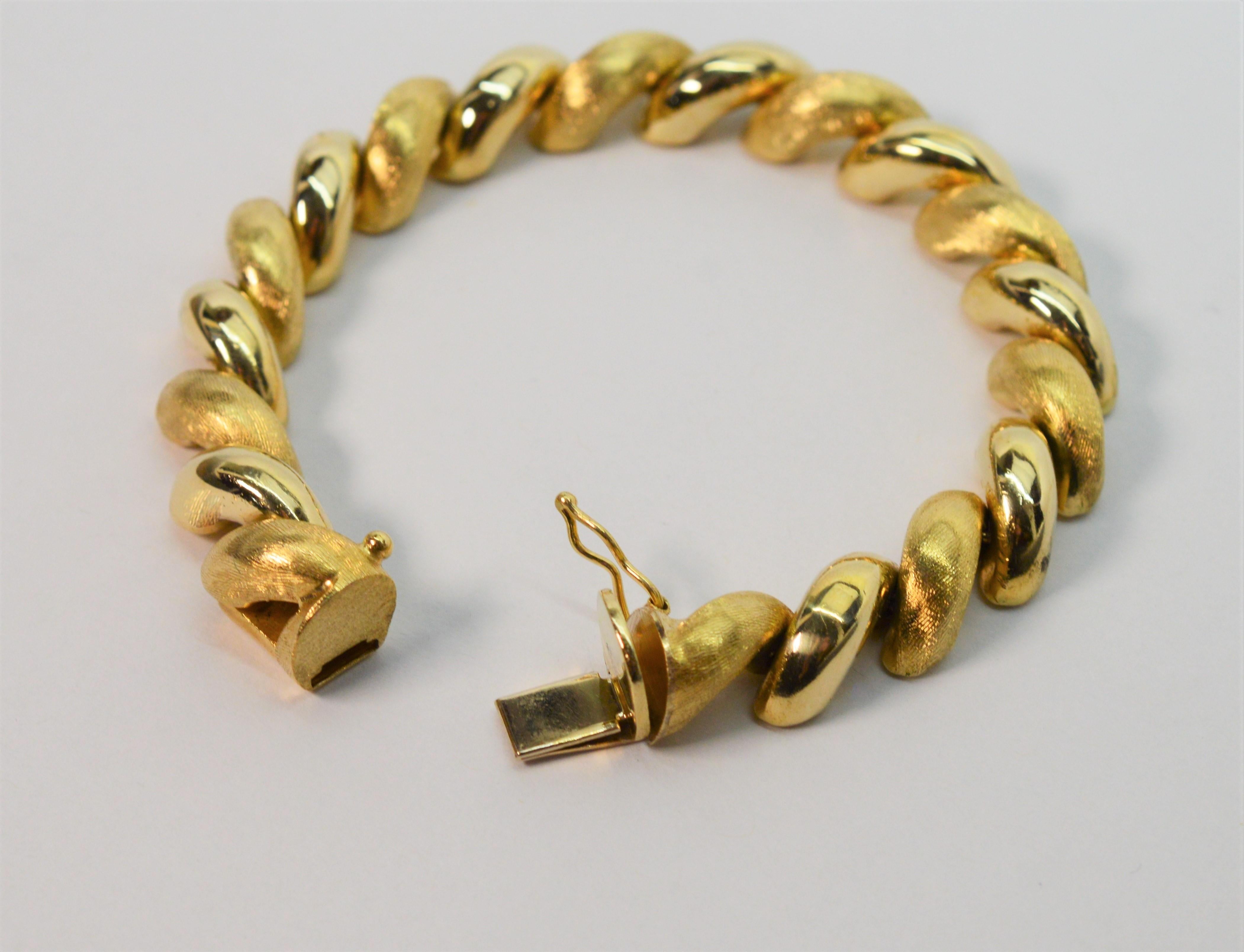 Women's Italian Yellow Gold Mixed Finish San Marco Link Chain Bracelet
