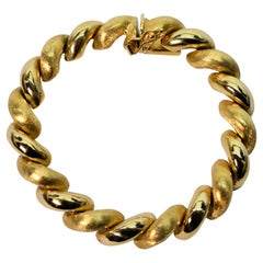 Italian Yellow Gold Mixed Finish San Marco Link Chain Bracelet