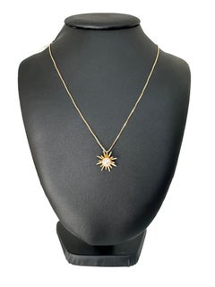 Italian Yellow Gold Necklace Snowflake Pearl Pendant