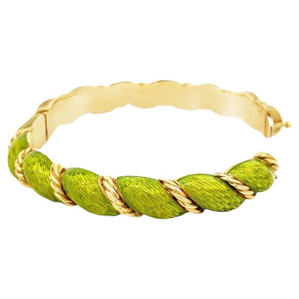 Italian Yellow Gold Paillonné Enamel Bangle Bracelet For Sale at 1stDibs