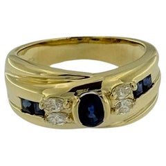 Italian Yellow Gold Ring with Diamonds and Sapphires