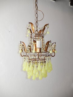 Italian Yellow Opaline Crystal Beaded Murano Drops Chandelier