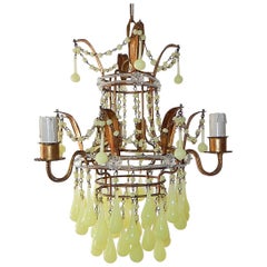 Italian Yellow Opaline Crystal Beaded Murano Drops Chandelier