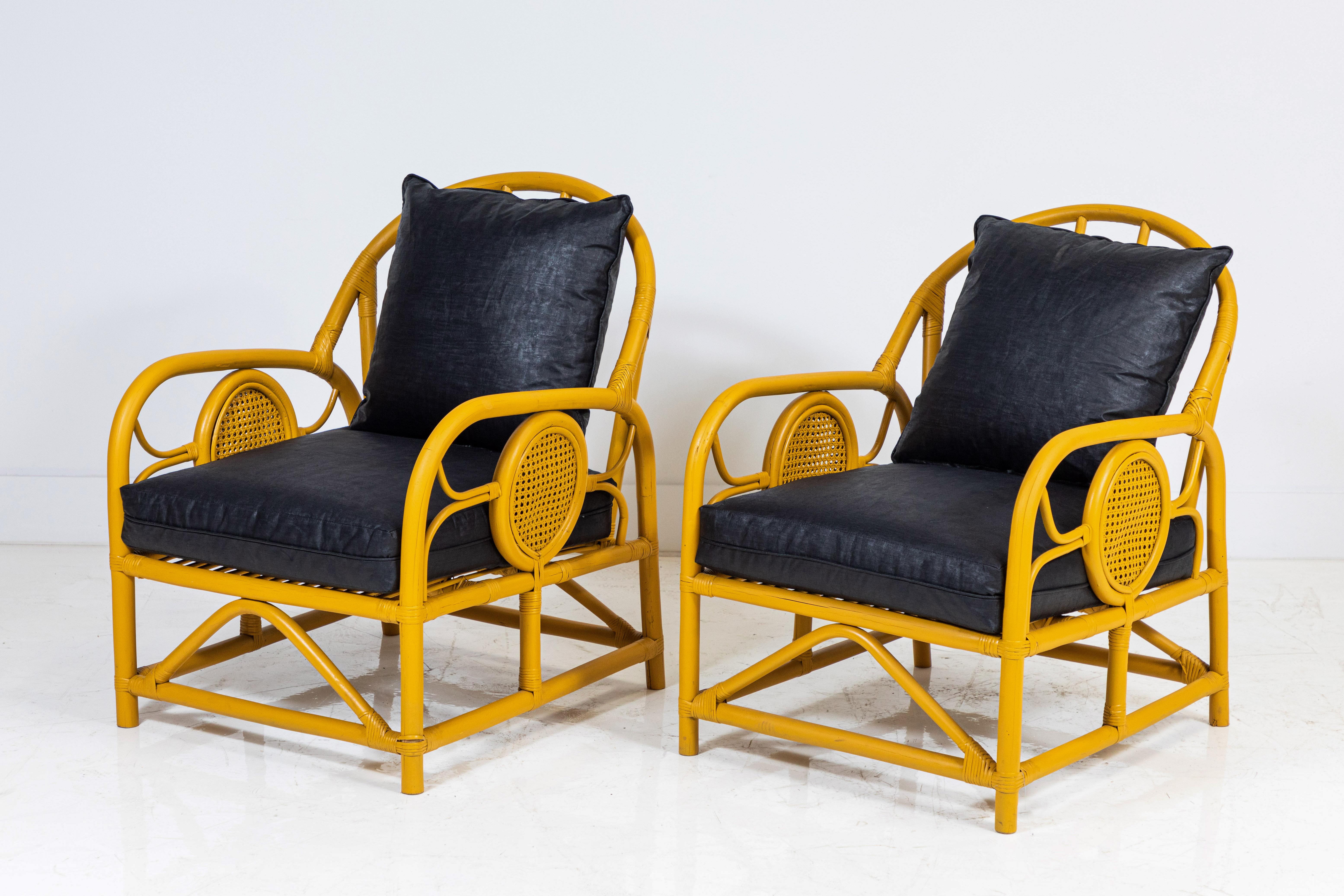 Italian Yellow Painted Bamboo Settee and Pair of Chairs 6