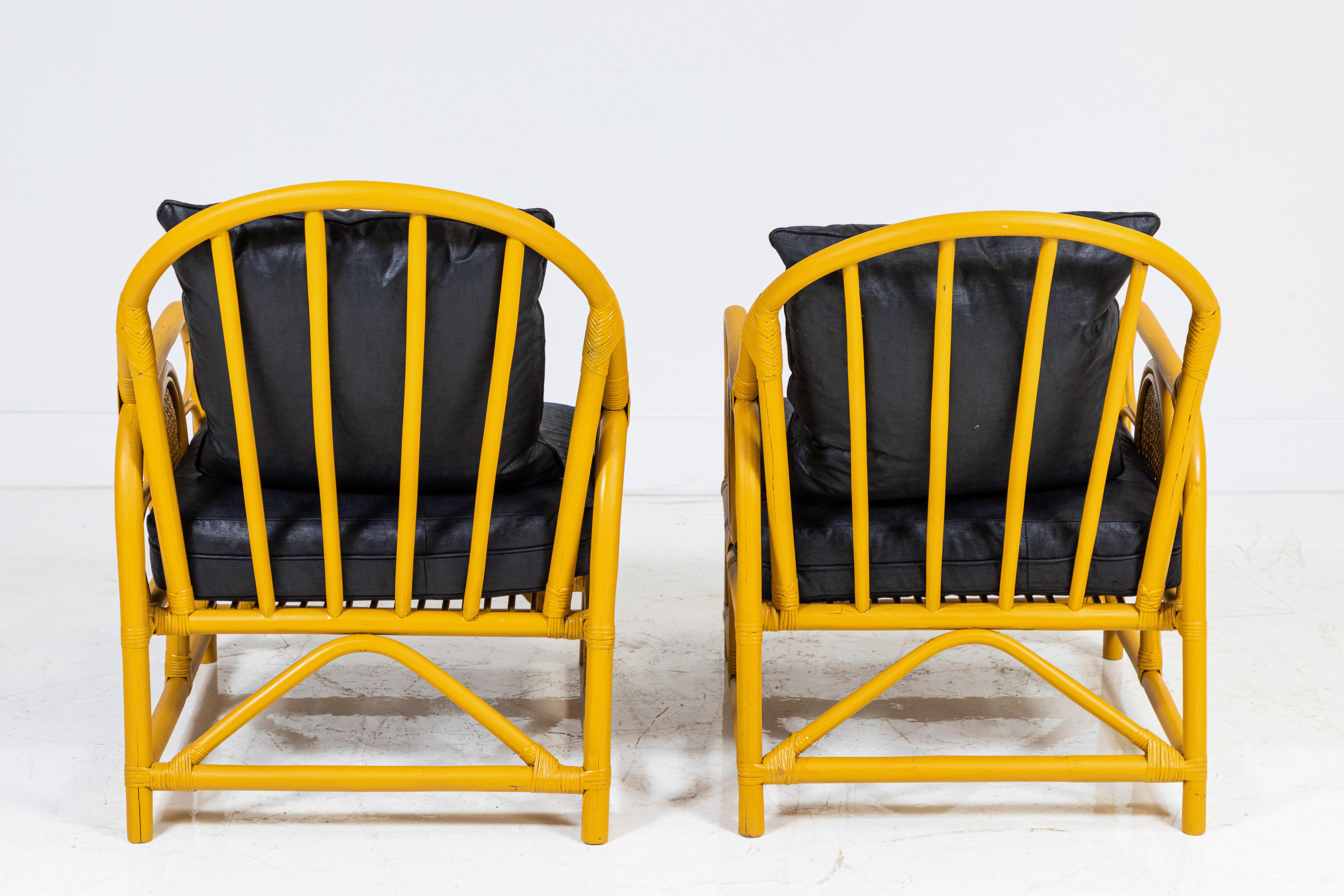 Italian Yellow Painted Bamboo Settee and Pair of Chairs 7
