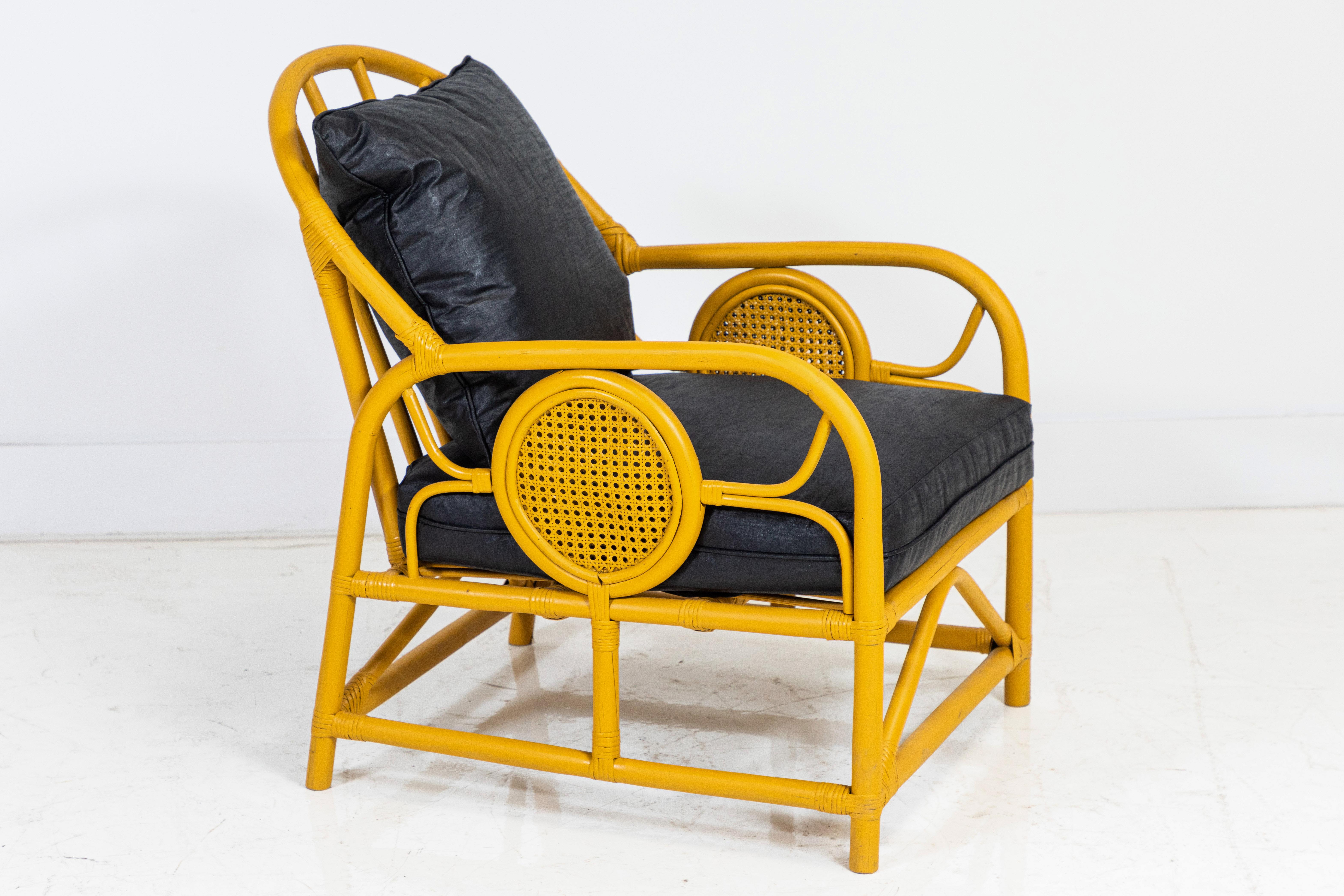 Italian Yellow Painted Bamboo Settee and Pair of Chairs 8