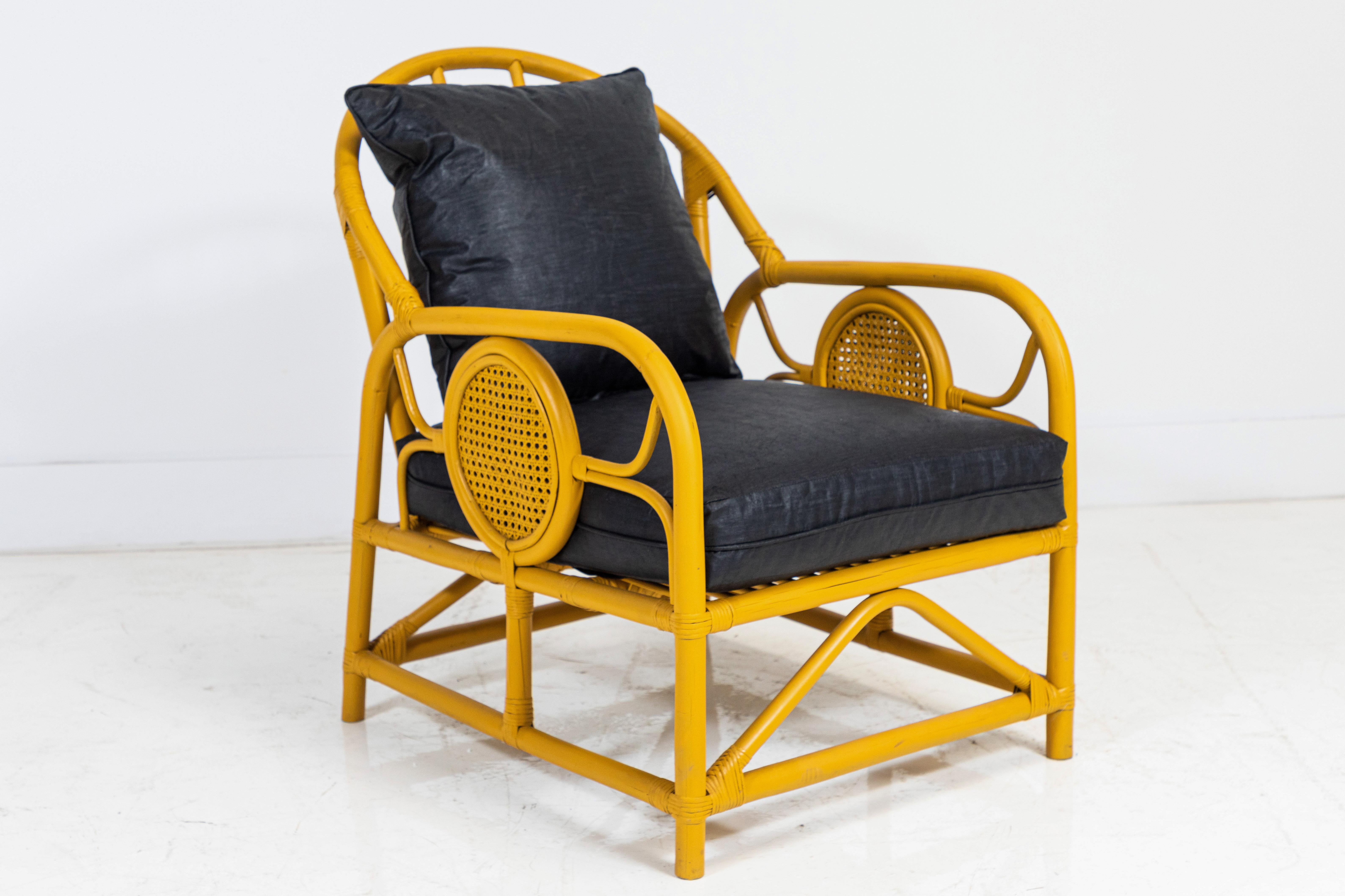 Italian Yellow Painted Bamboo Settee and Pair of Chairs 9