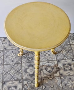 Italian Yellow Painted Solid Wood Tripod Candle Stand