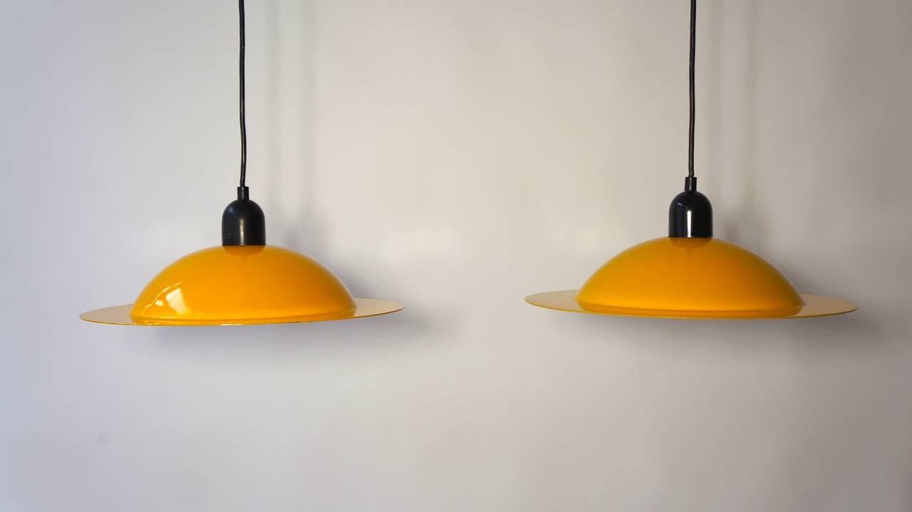 Mid-Century Modern Italian Yellow Pendant Lights by Stilnovo For Sale