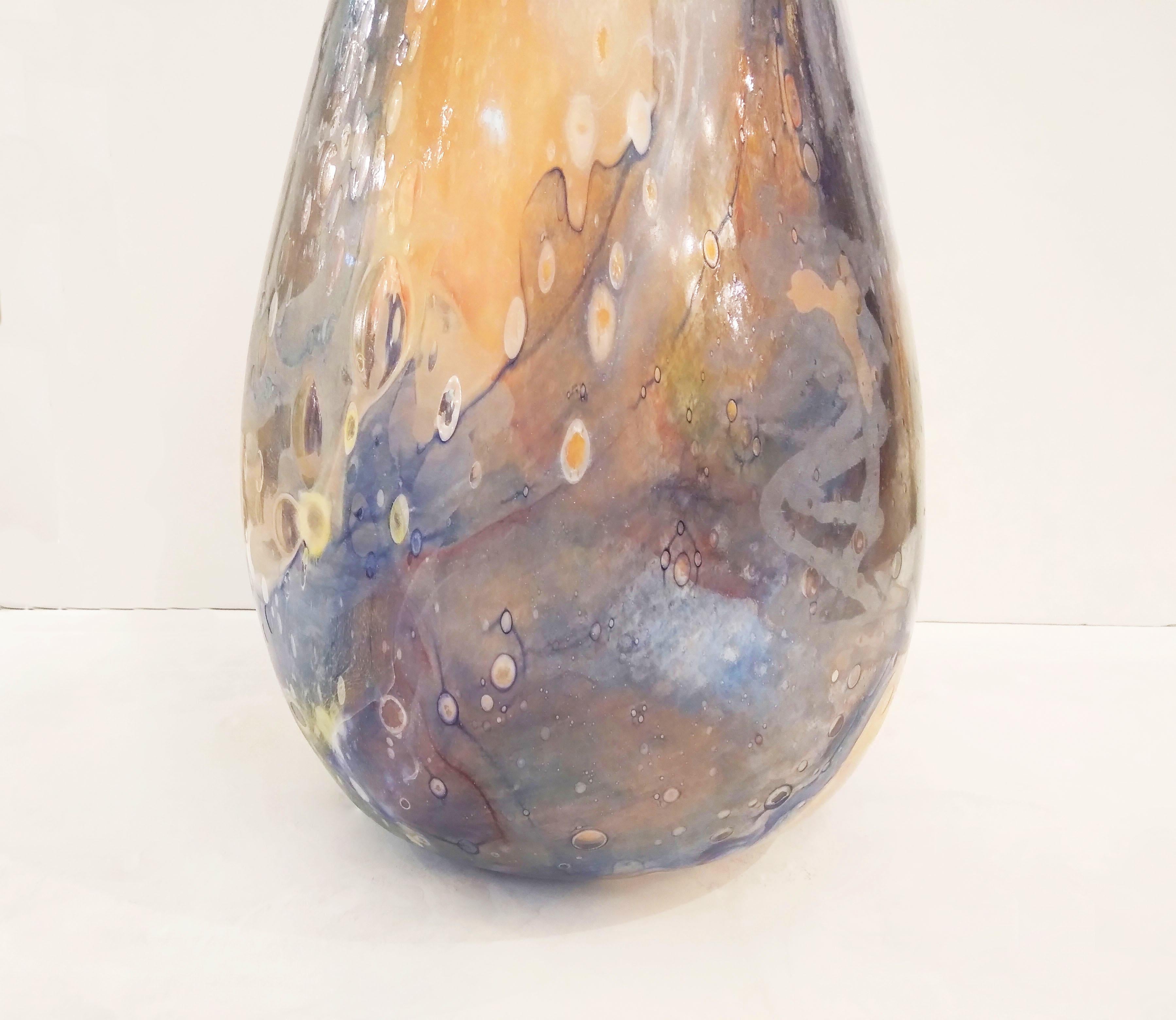 Italian Yellow Red Blue Silver Overlaid Crystal Murano Glass Sculpture Vase For Sale 4
