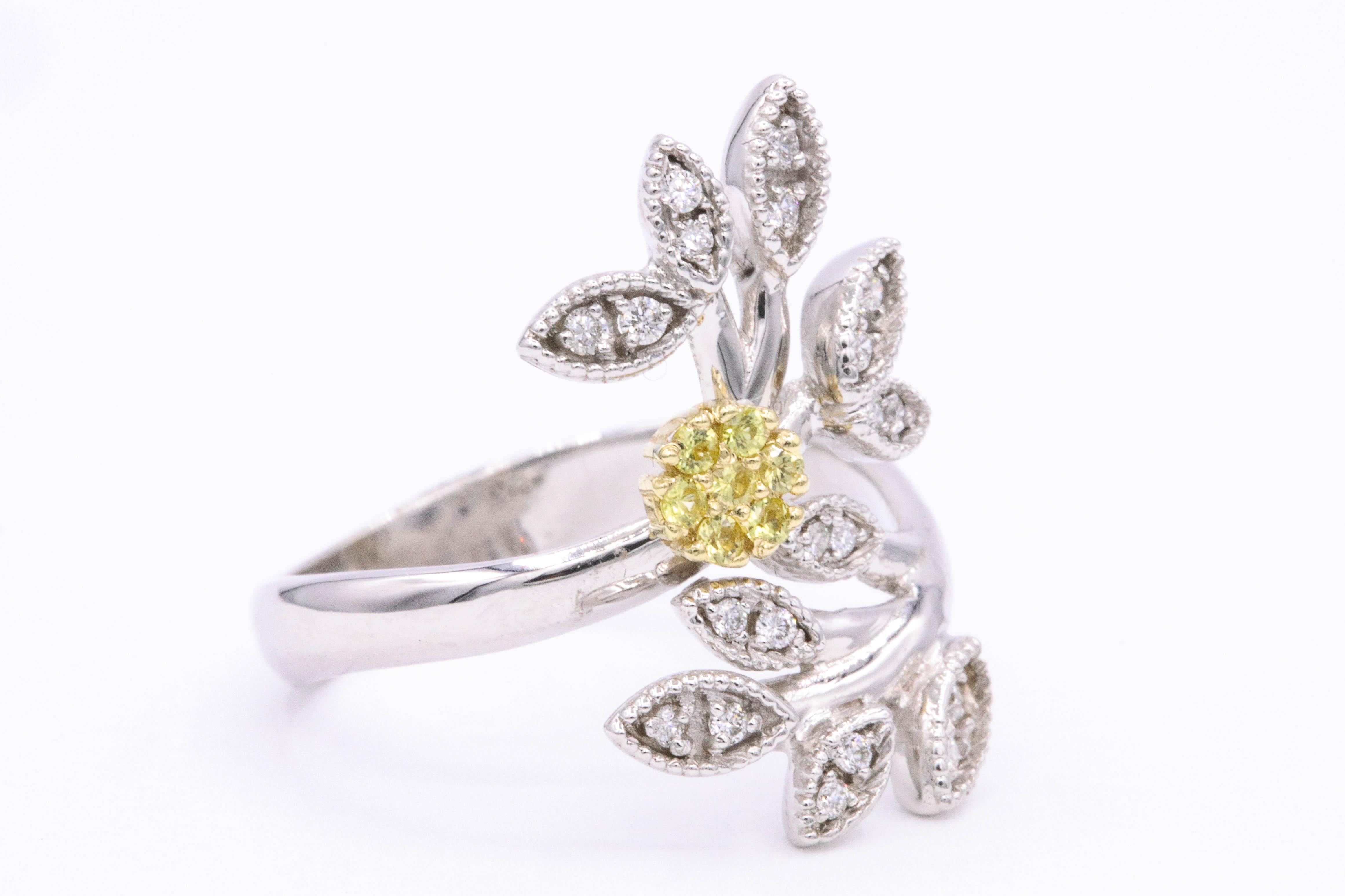 Italian Yellow Sapphires Diamond Floral Ring 0.29 Carat 18 Karat In New Condition In New York, NY